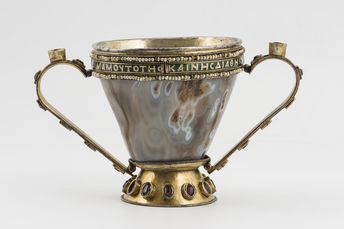 Sardonyx chalice with Eucharist inscription