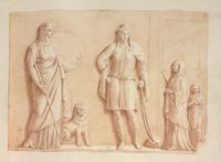 Disegno raffigurante "Rilievo votivo con Cibele e Attis"